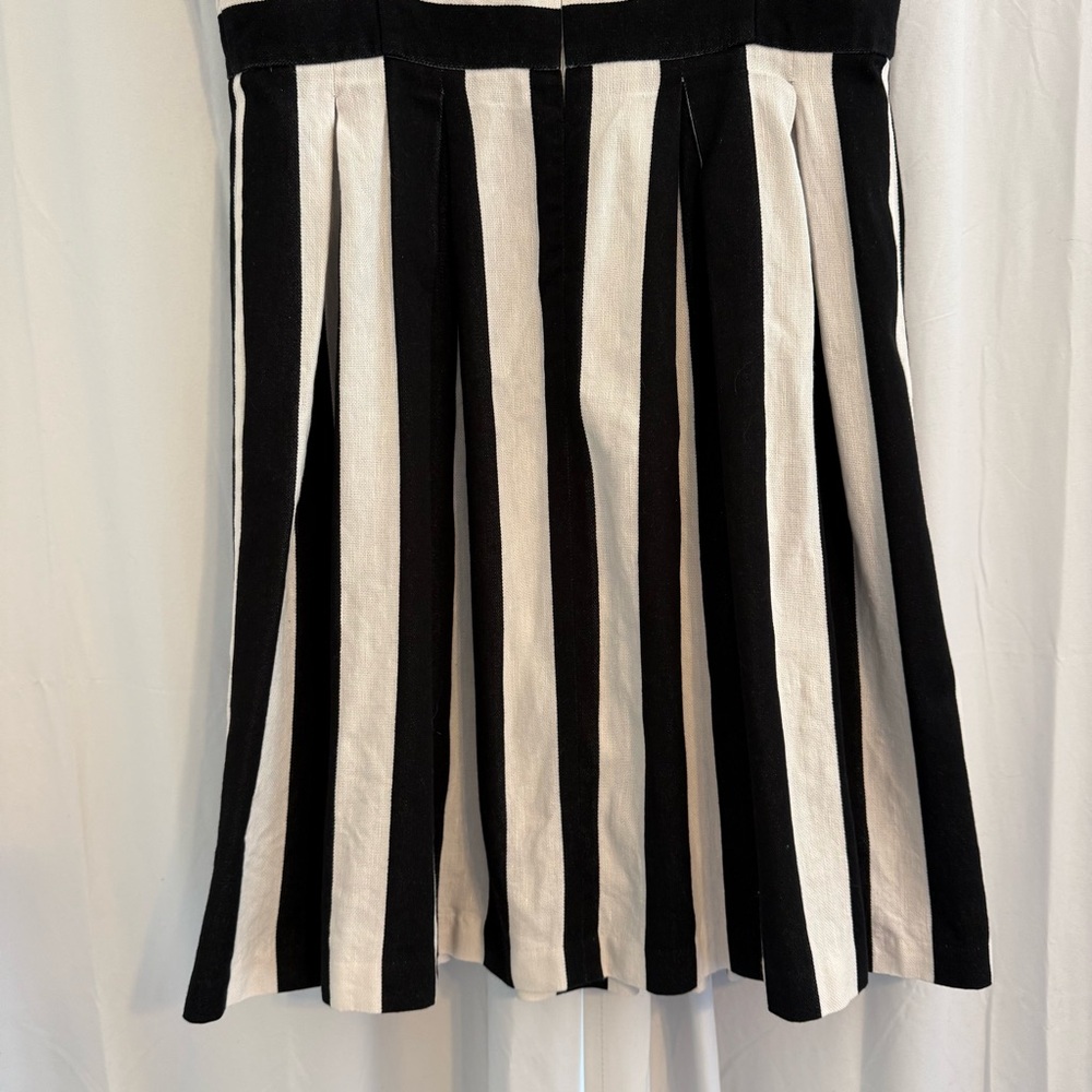 LOFT Black White Striped Fit & Flare Cotton Linen Dress 6 - Picture 8 of 9
